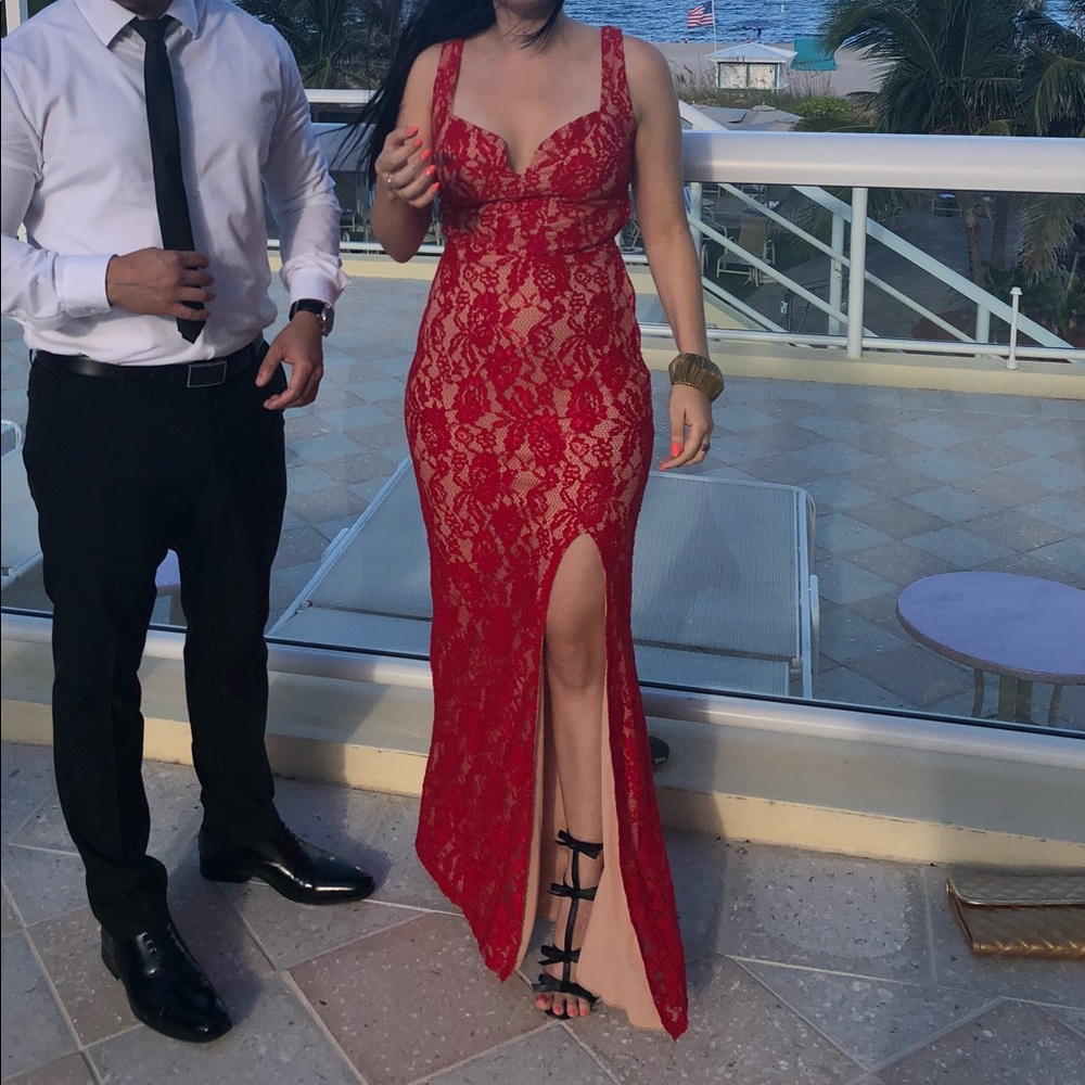 Red long dress with slit
